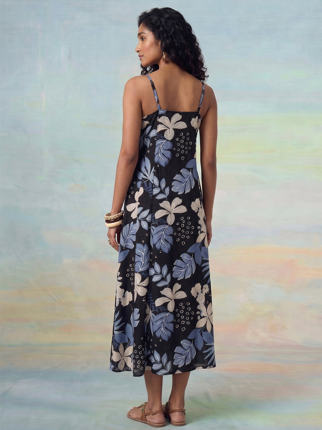 Janasya Black A-Line Cotton Dress | Grocsy