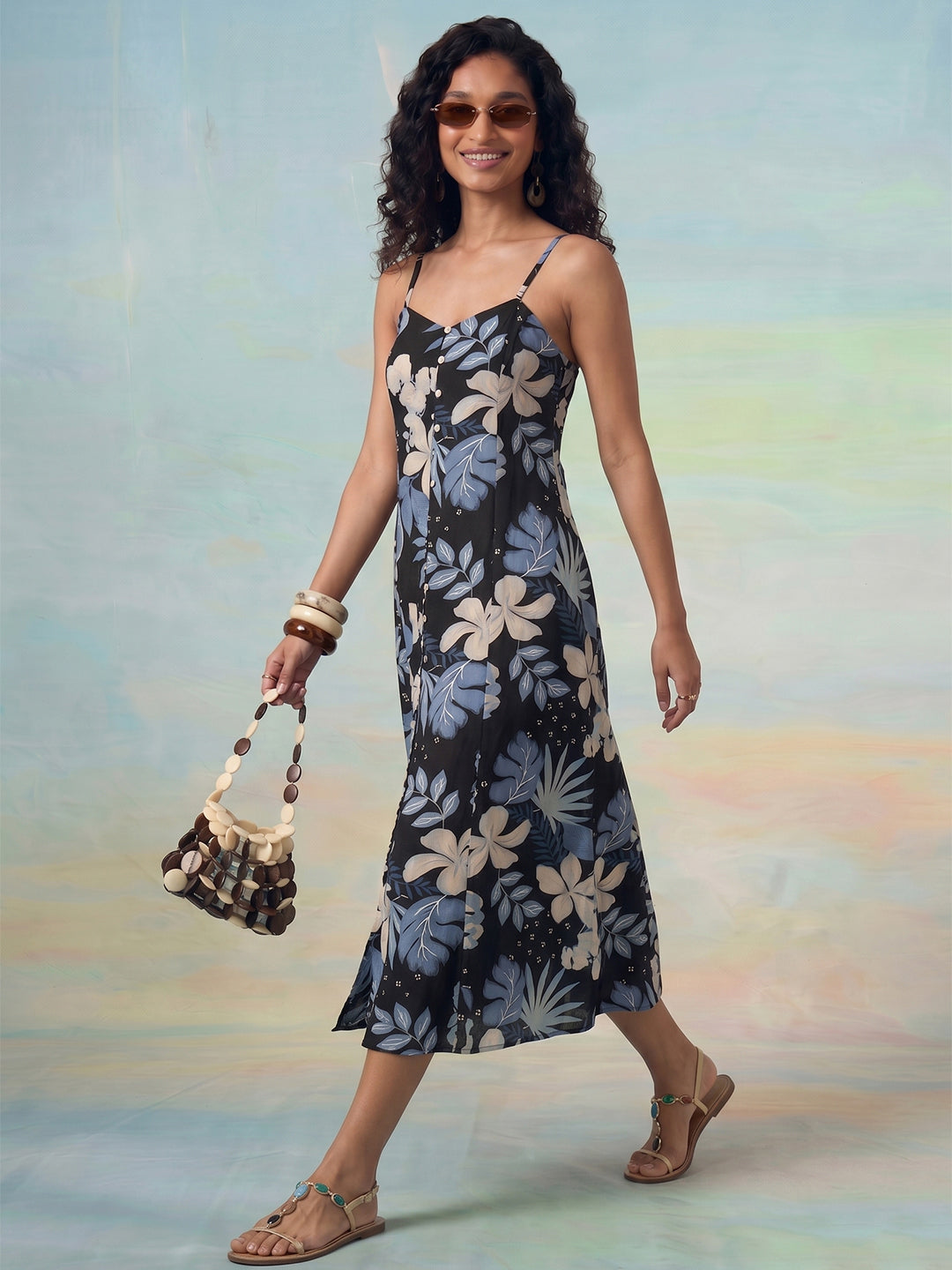 Janasya Black A-Line Cotton Dress | Grocsy