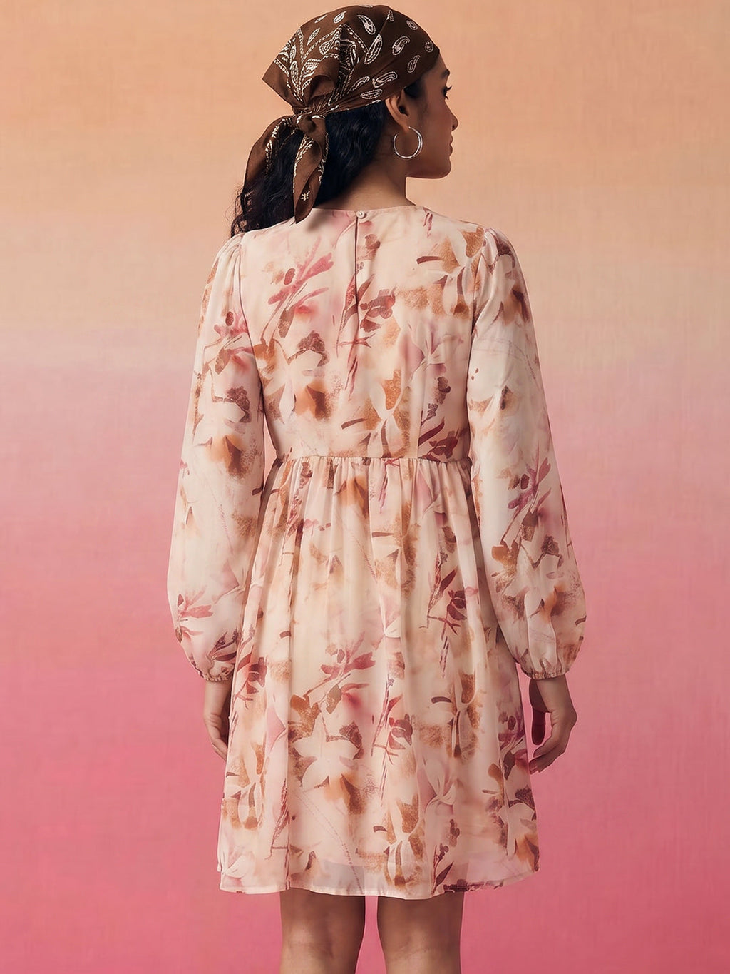 Janasya Peach A-Line Georgette Dress | Grocsy