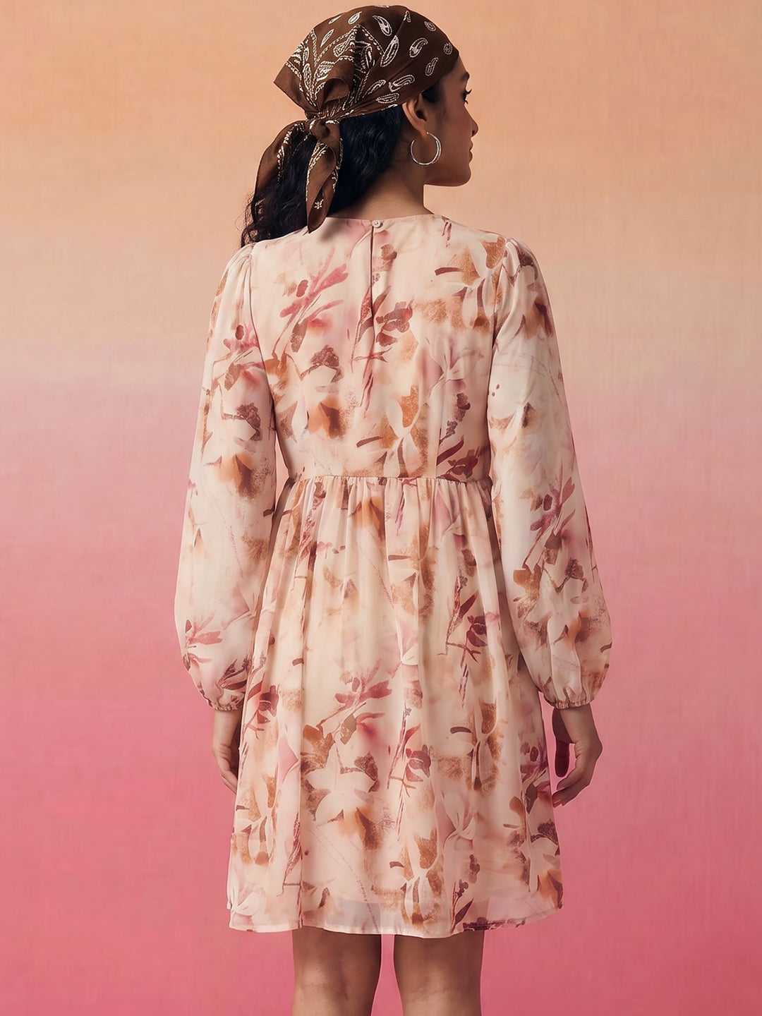 Janasya Peach A-Line Georgette Dress | Grocsy