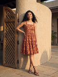 Janasya Red Tiered Cotton Dress | Grocsy