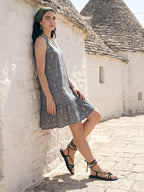 Janasya Blue A-Line Cotton Dress | Grocsy