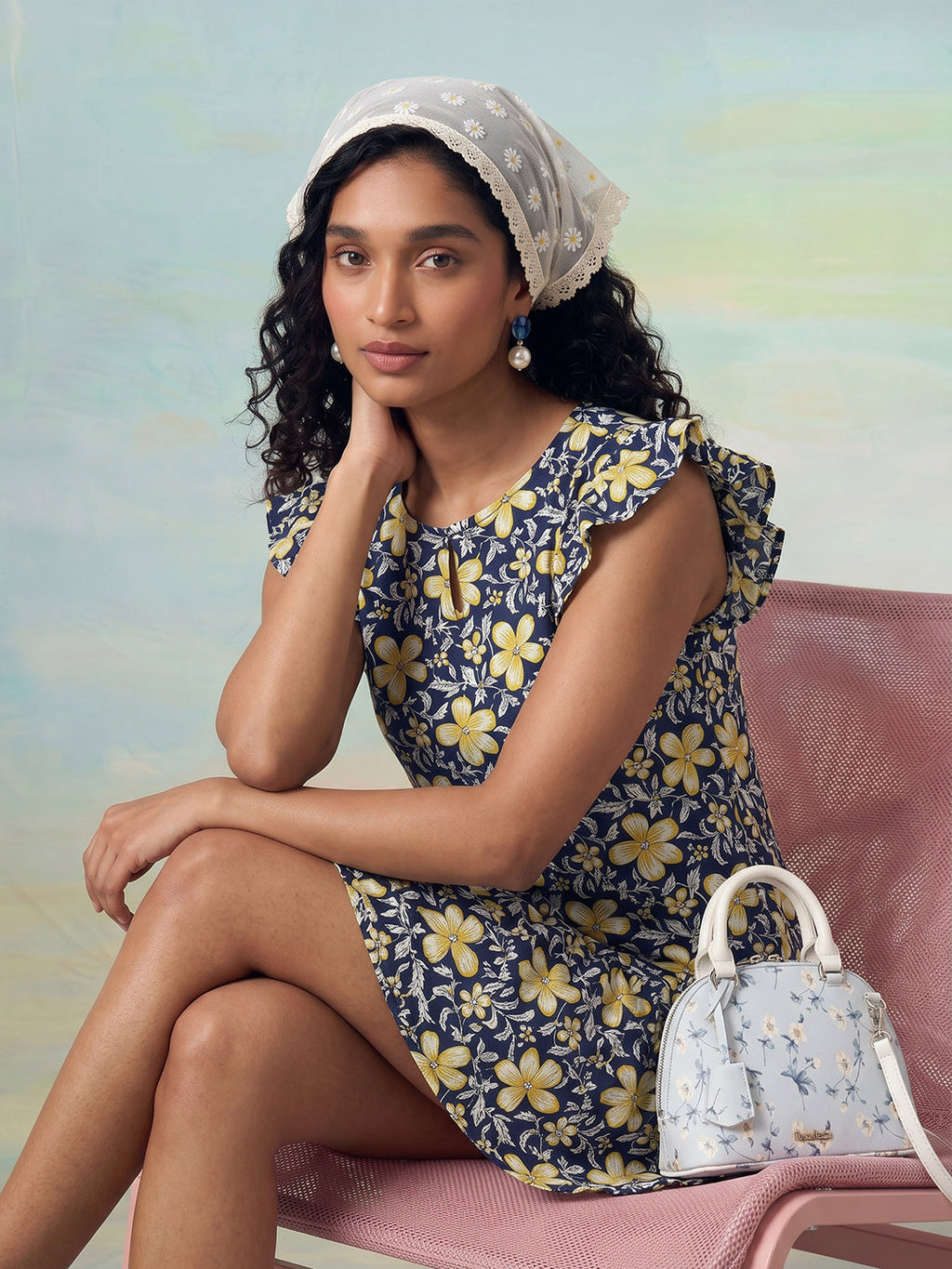 Janasya Navy Blue A-Line Cotton Dress | Grocsy