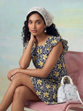 Janasya Navy Blue A-Line Cotton Dress | Grocsy