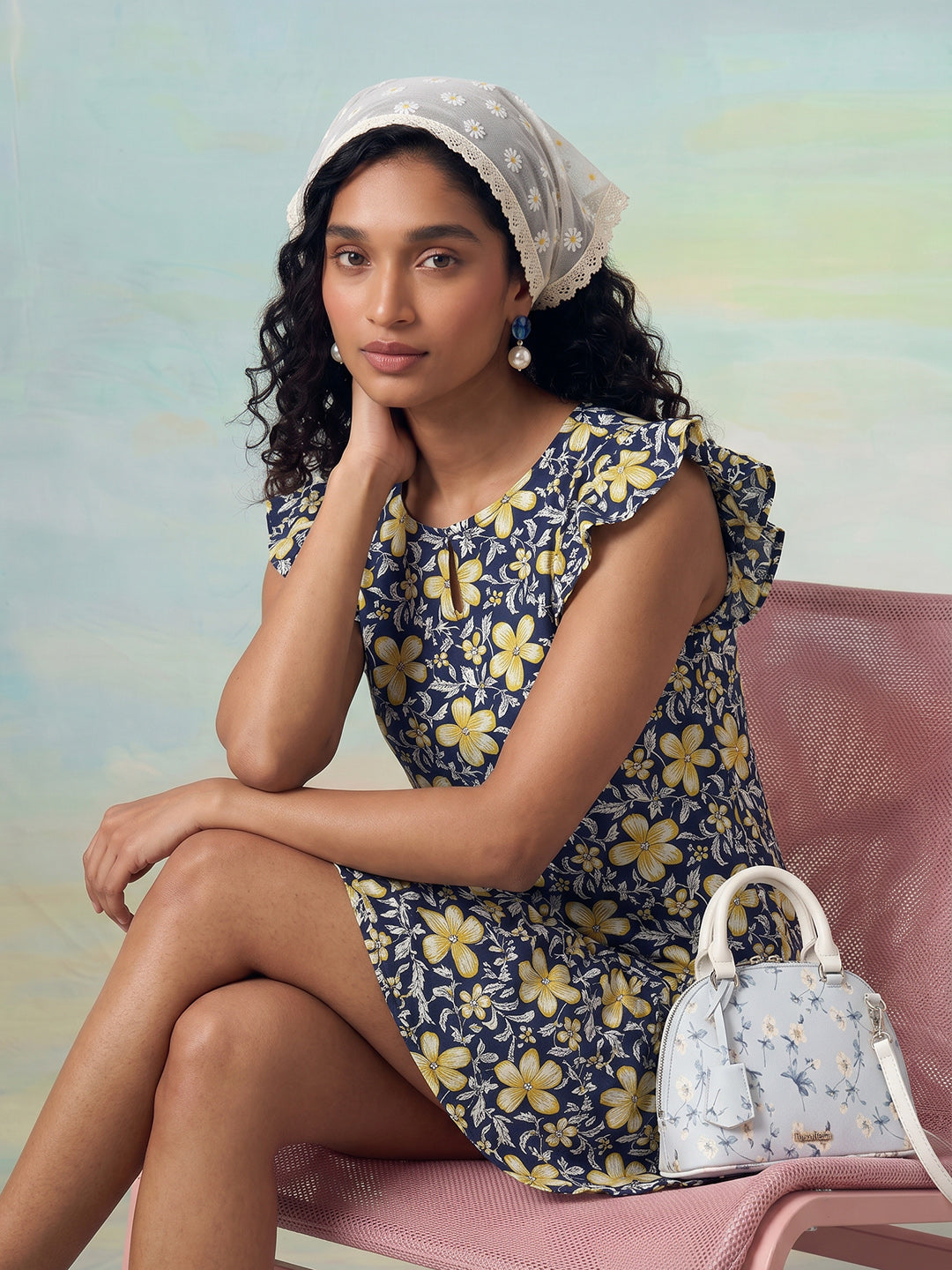Janasya Navy Blue A-Line Cotton Dress | Grocsy