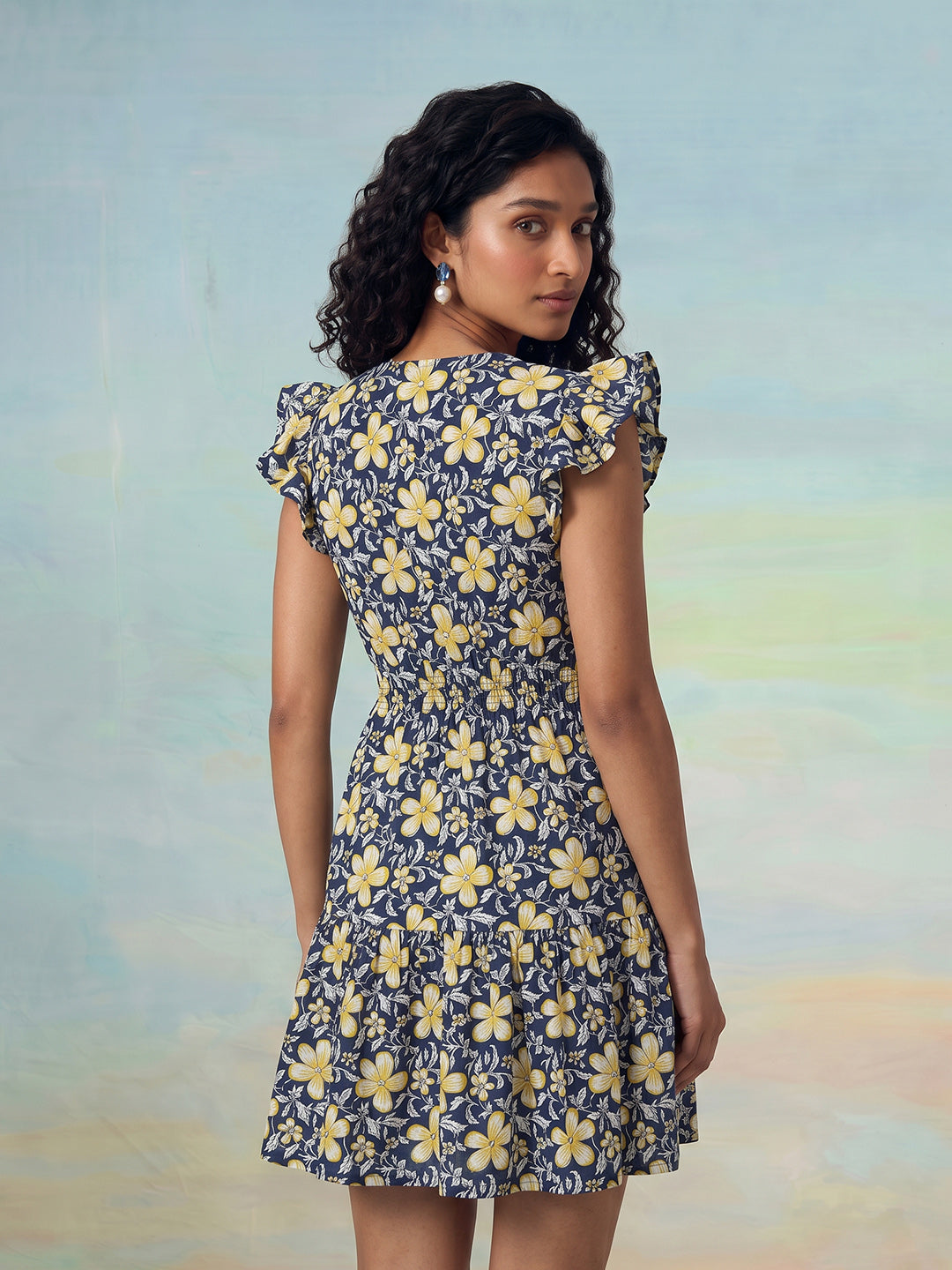 Janasya Navy Blue A-Line Cotton Dress | Grocsy