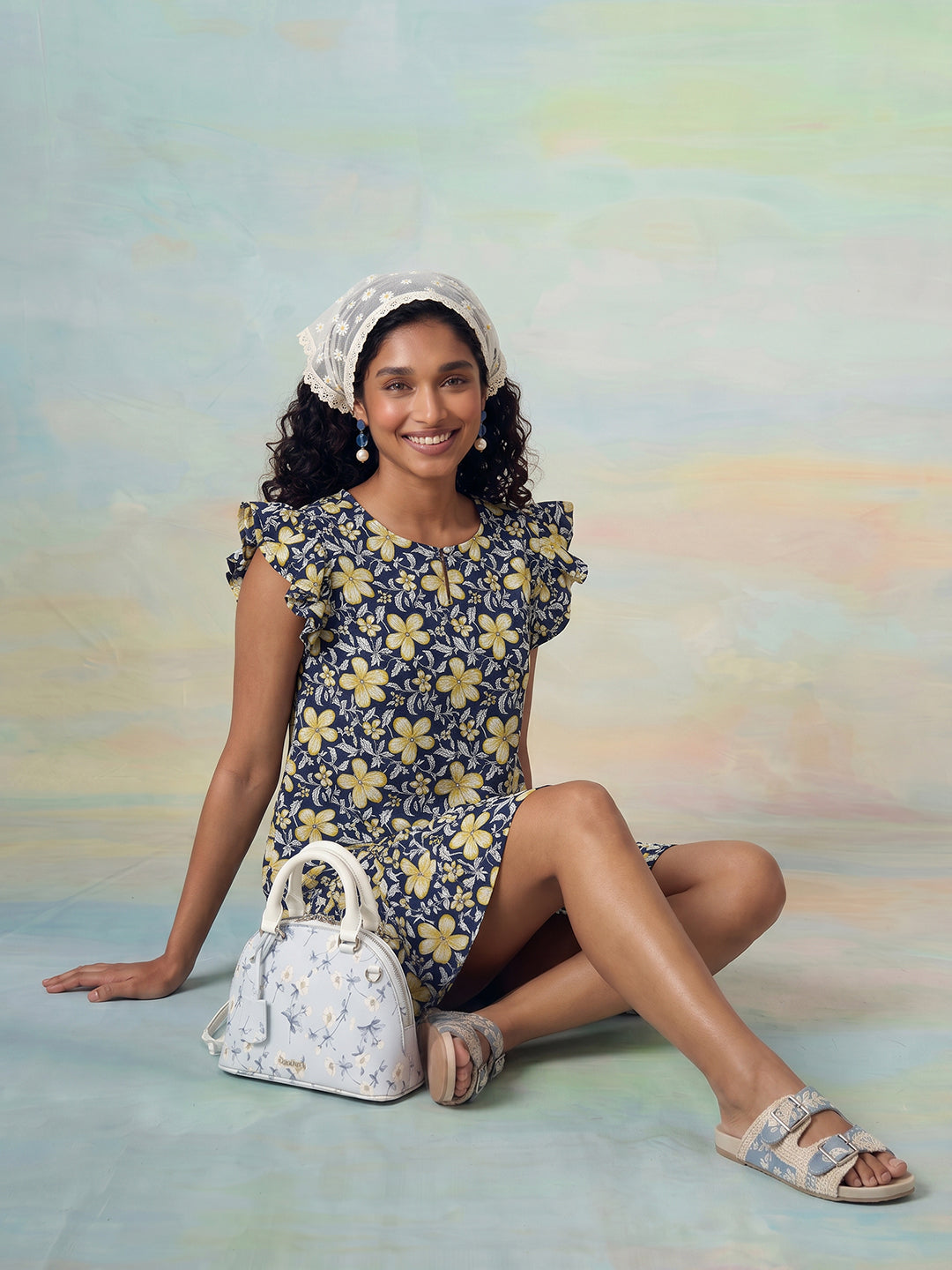 Janasya Navy Blue A-Line Cotton Dress | Grocsy