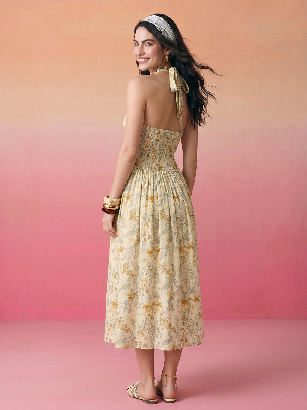 Janasya Light Yellow Fit & Flare Cotton Dress | Grocsy