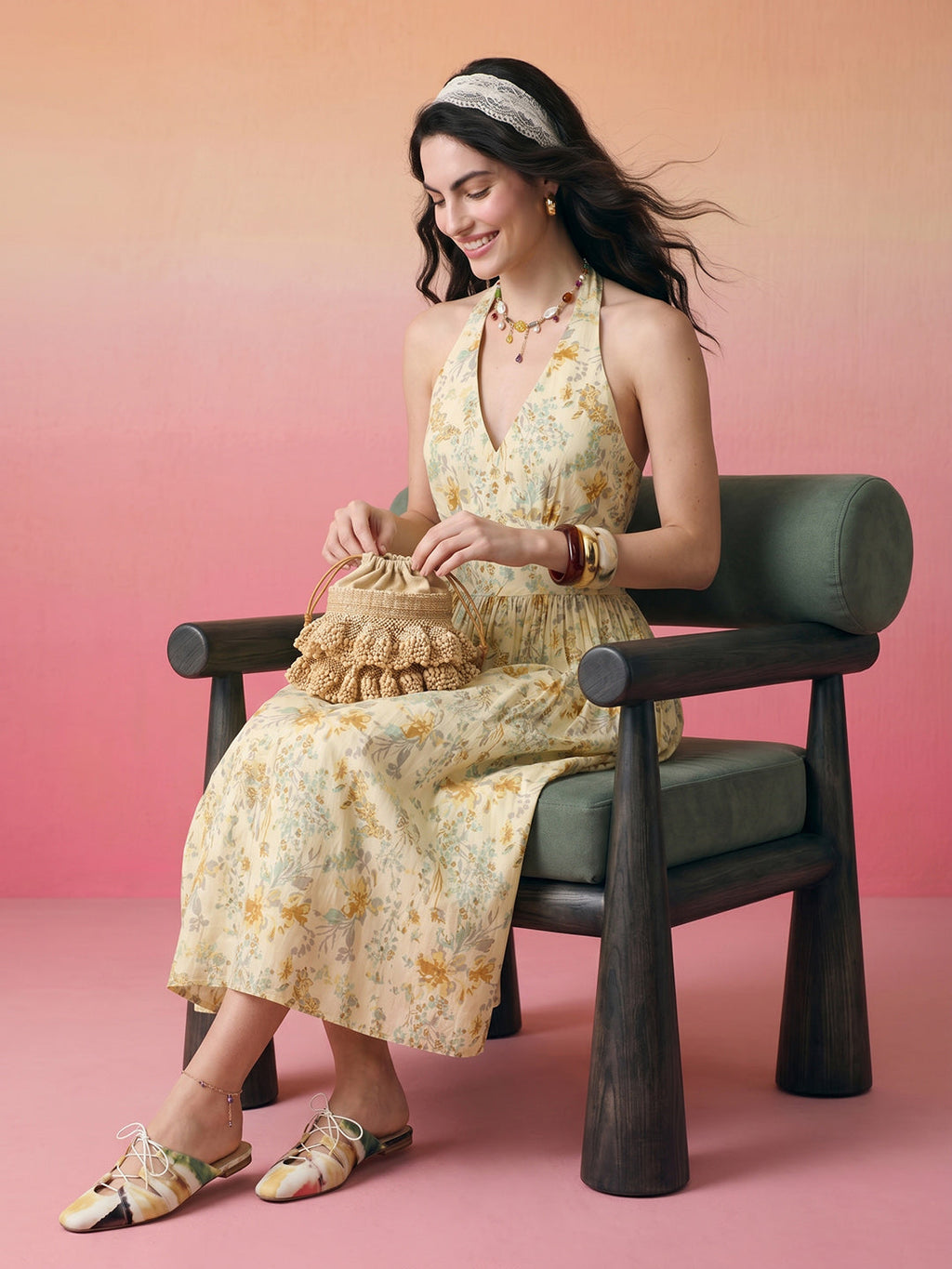 Janasya Light Yellow Fit & Flare Cotton Dress | Grocsy
