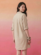 Janasya Beige Shirt Dress Cotton Dress | Grocsy