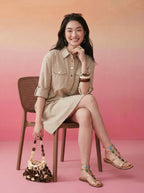 Janasya Beige Shirt Dress Cotton Dress | Grocsy