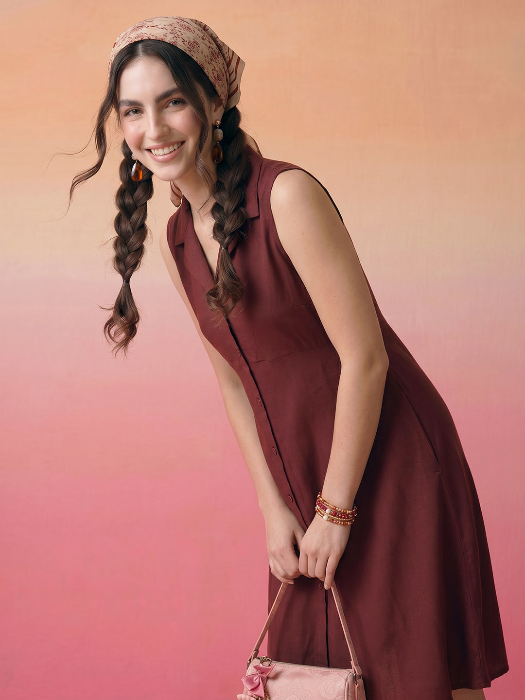 Janasya Brown A-Line Rayon Dress | Grocsy