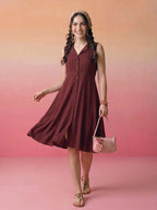 Janasya Brown A-Line Rayon Dress | Grocsy