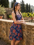 Janasya Navy Blue A-Line Cotton Dress | Grocsy