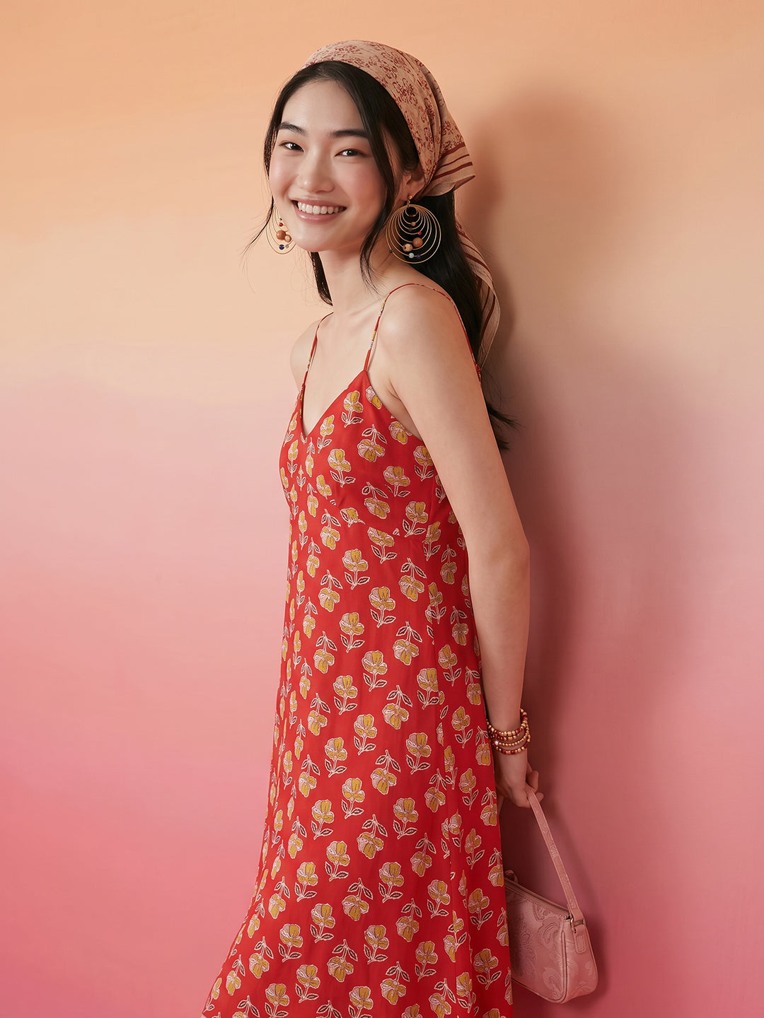 Janasya Red A-Line Cotton Dress | Grocsy