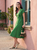 Janasya Green A-Line Cotton Dress | Grocsy