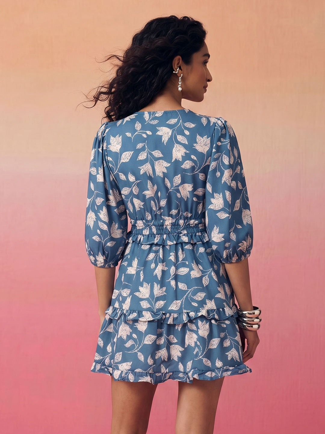 Janasya Blue Fit & Flare Cotton Blend Dress | Grocsy