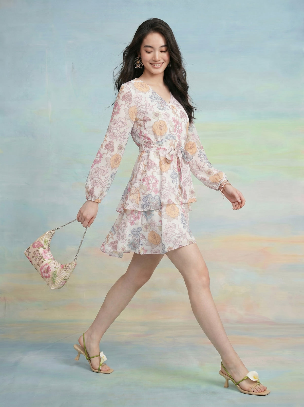 Janasya Off White Fit & Flare Georgette Dress | Grocsy