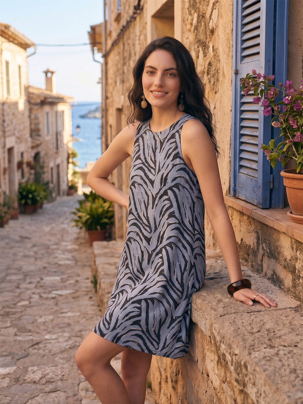 Janasya Blue A-Line Cotton Dress | Grocsy