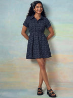 Janasya Black Fit & Flare Cotton Dress | Grocsy