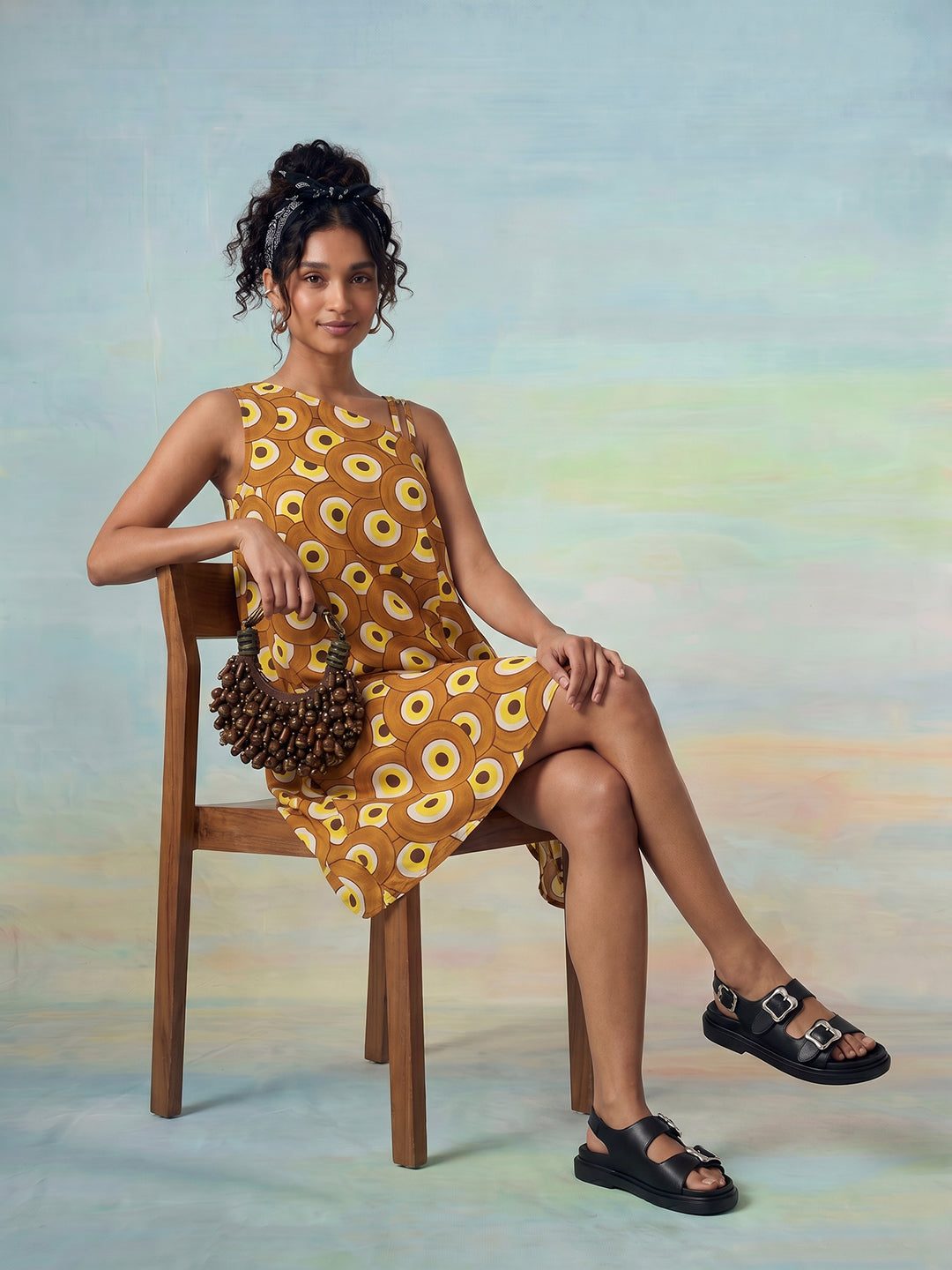 Janasya Brown A-Line Cotton Dress | Grocsy