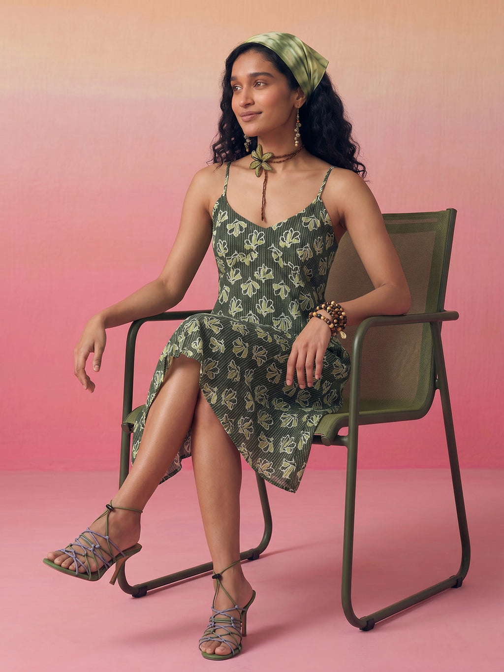 Janasya Olive A-Line Cotton Dress | Grocsy