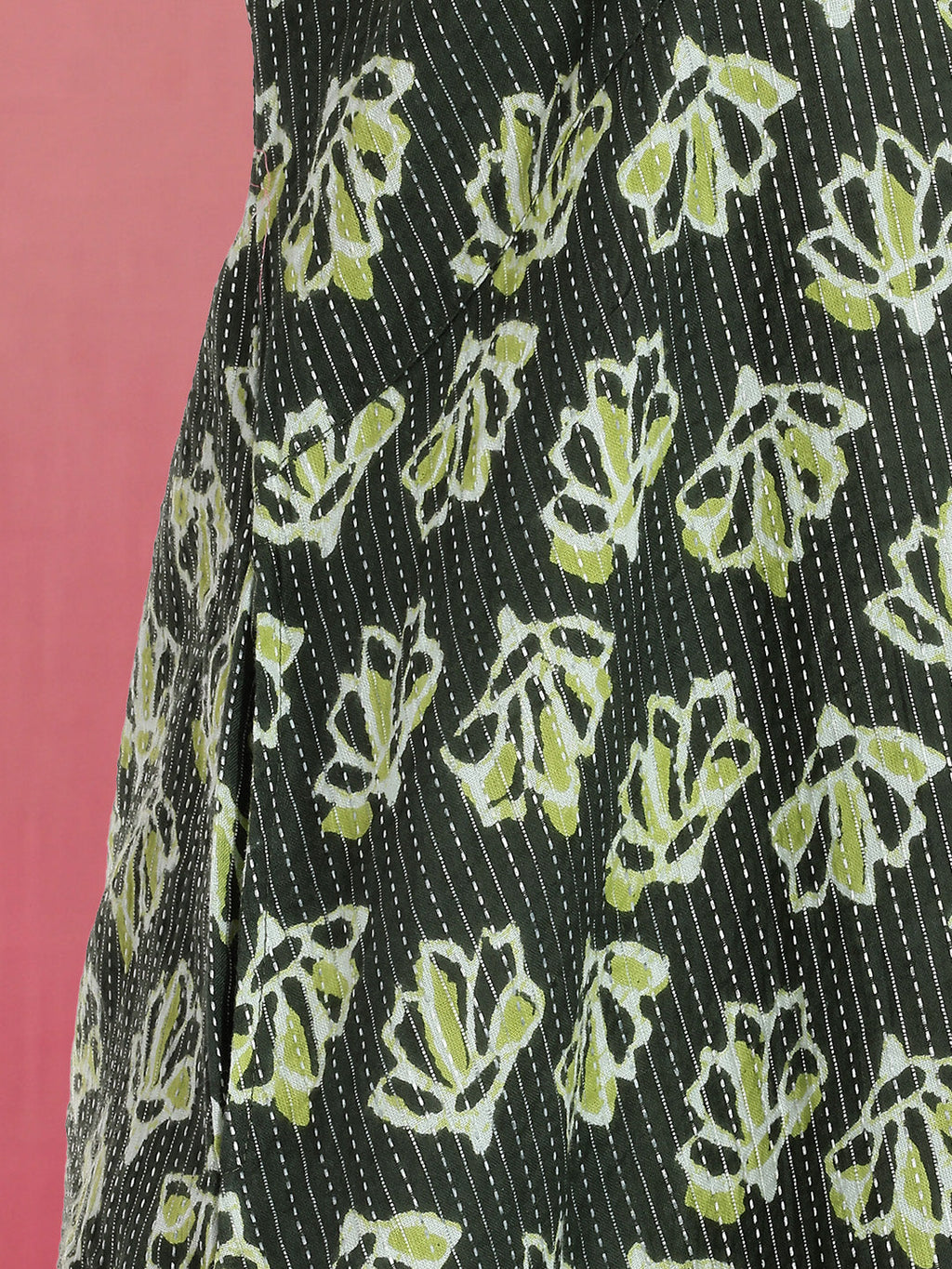 Janasya Olive A-Line Cotton Dress | Grocsy