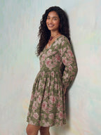 Janasya Sage Fit & Flare Cotton Dress | Grocsy