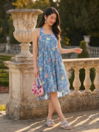 Janasya Sky Blue A-Line Cotton Dress | Grocsy