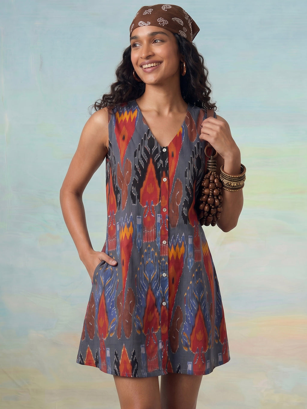 Janasya Multi A-Line Cotton Dress | Grocsy