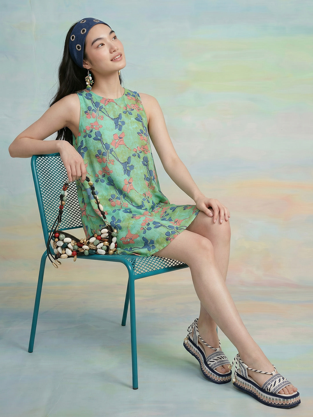 Janasya Green A-Line Cotton Dress | Grocsy