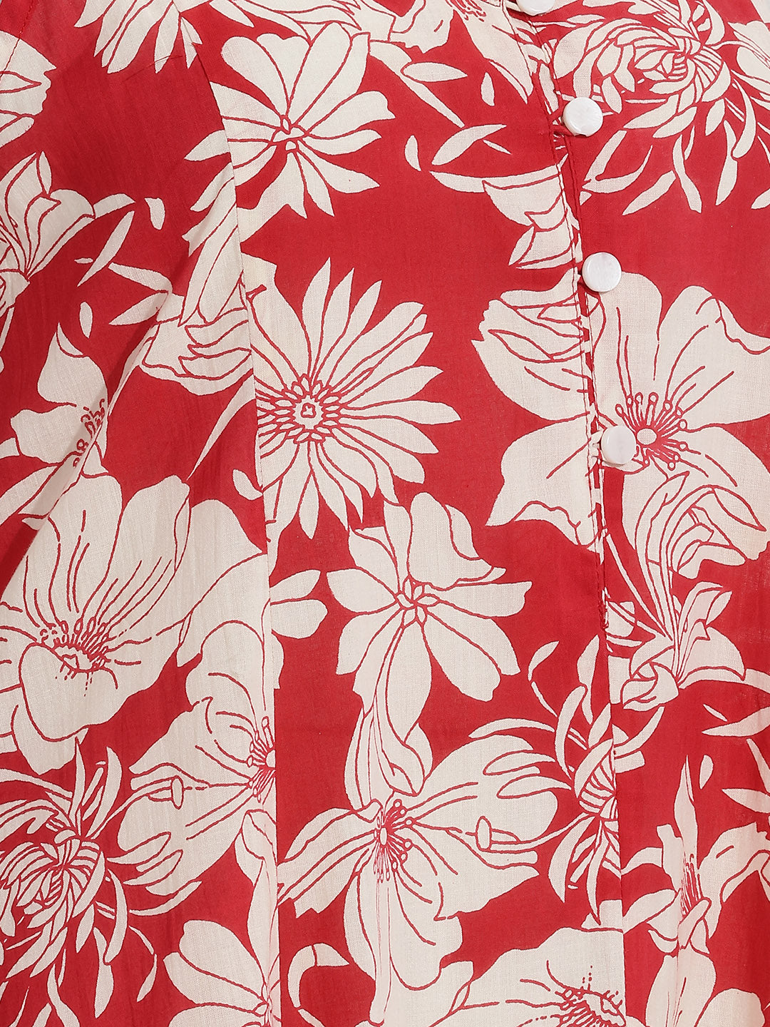 Janasya Red A-Line Cotton Dress | Grocsy