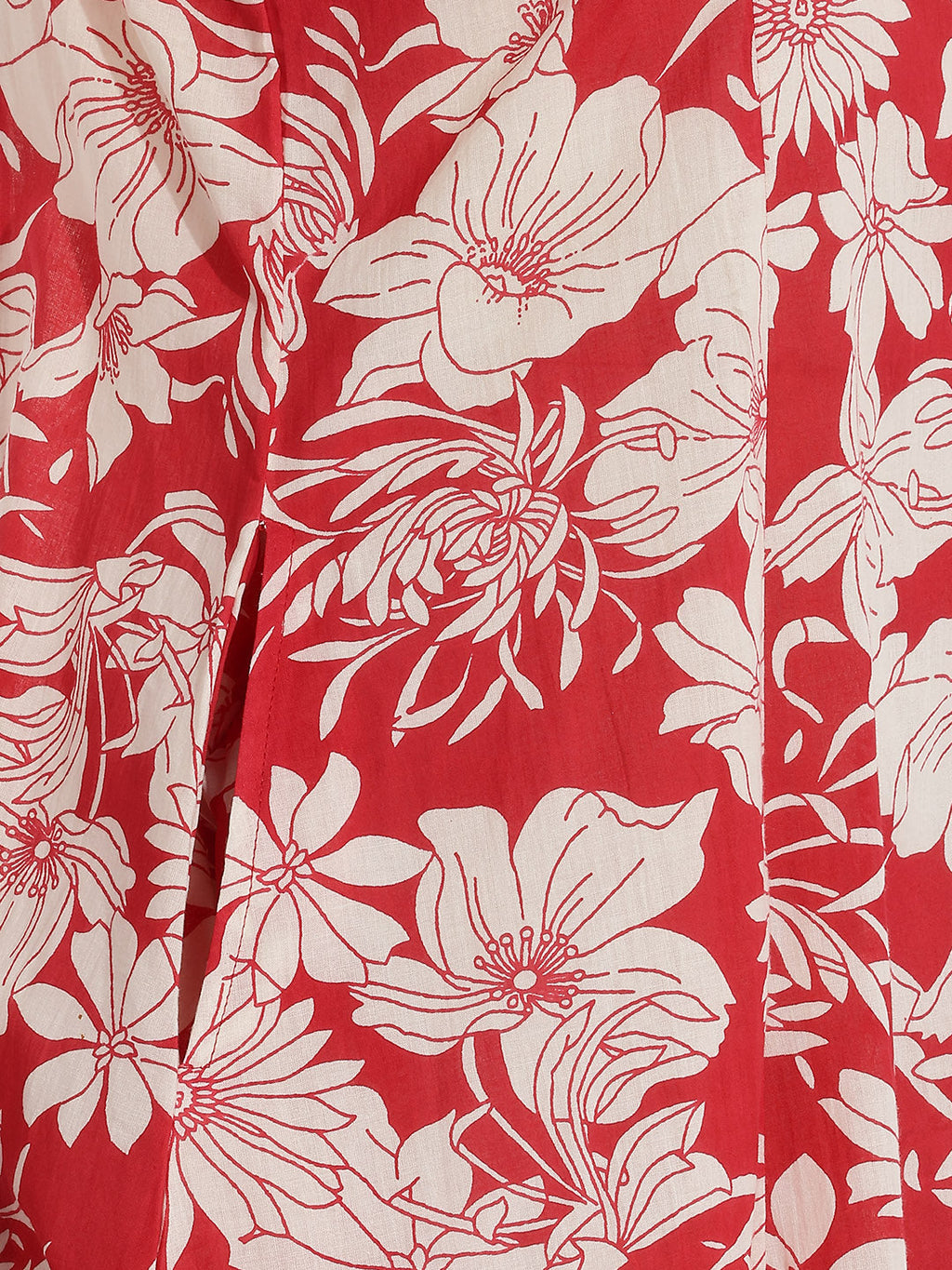 Janasya Red A-Line Cotton Dress | Grocsy
