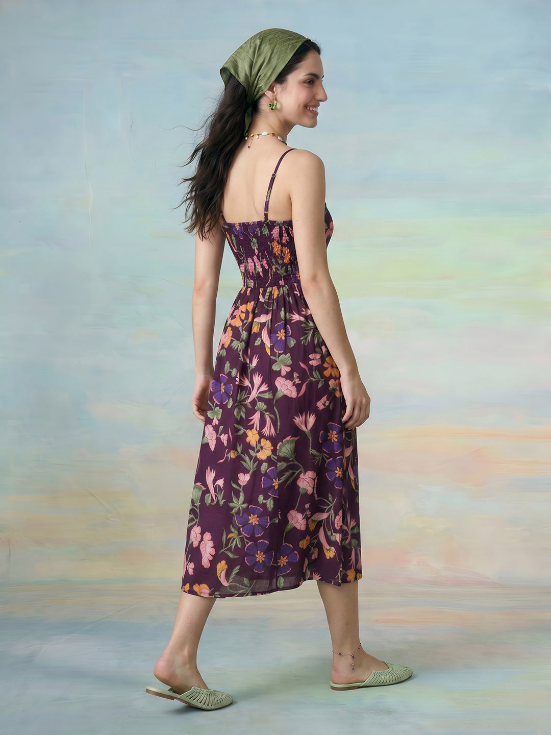 Janasya Purple Fit & Flare Cotton Dress | Grocsy