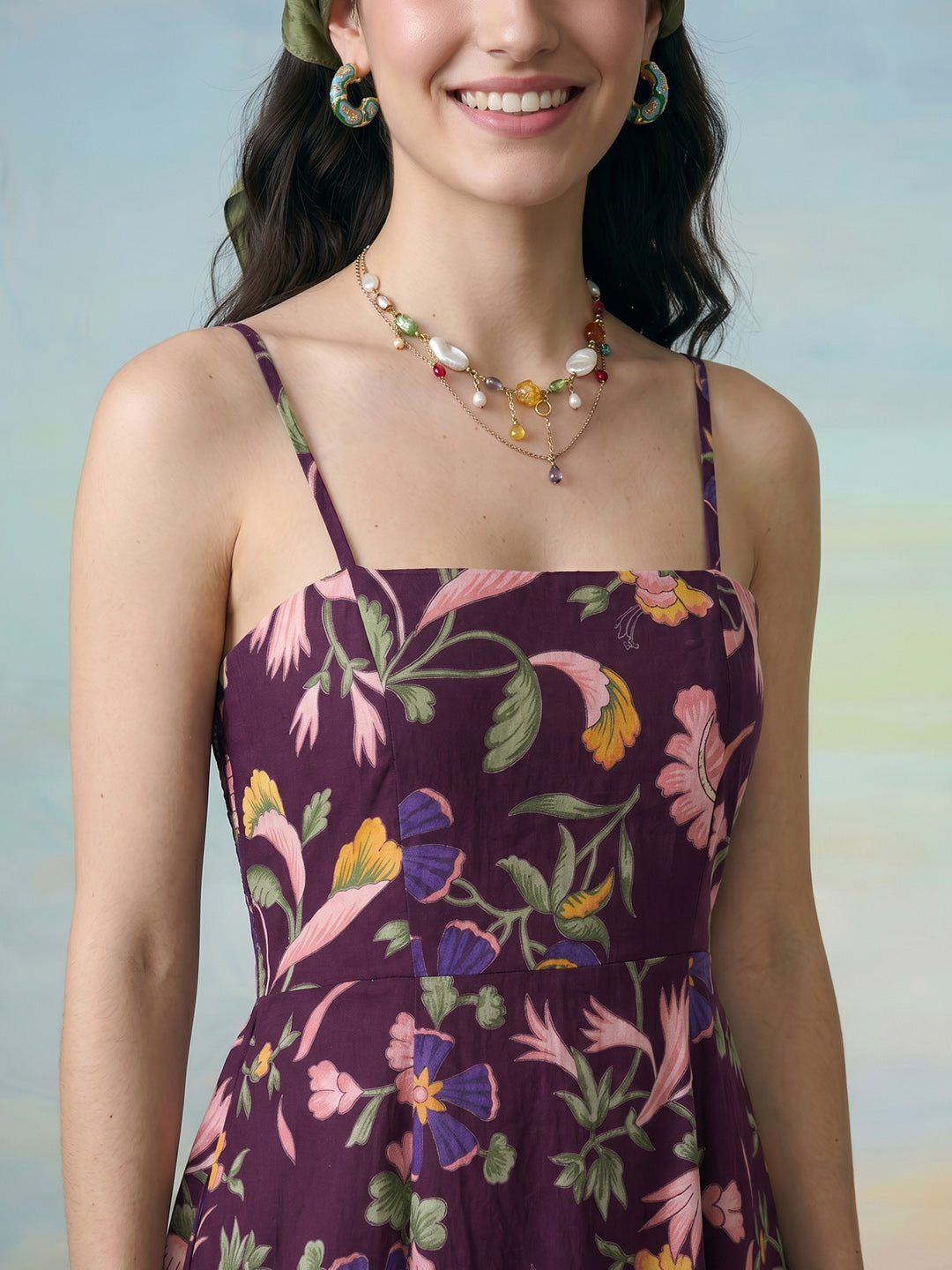 Janasya Purple Fit & Flare Cotton Dress | Grocsy