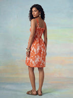 Janasya Orange Fit & Flare Cotton Dress | Grocsy