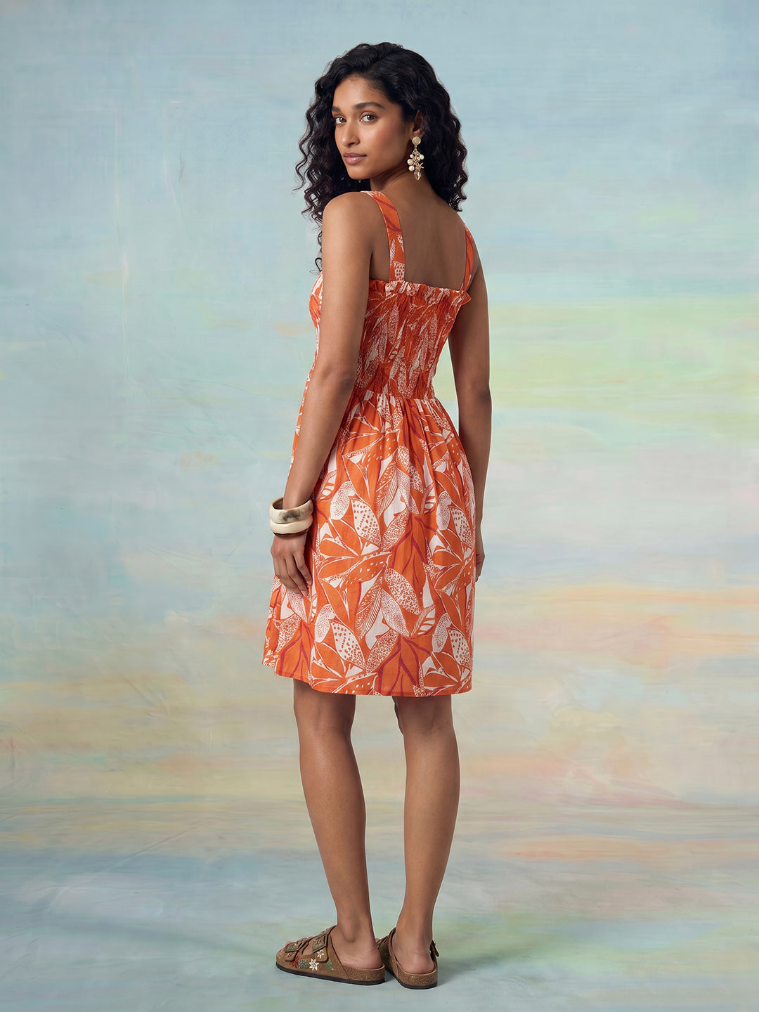 Janasya Orange Fit & Flare Cotton Dress | Grocsy