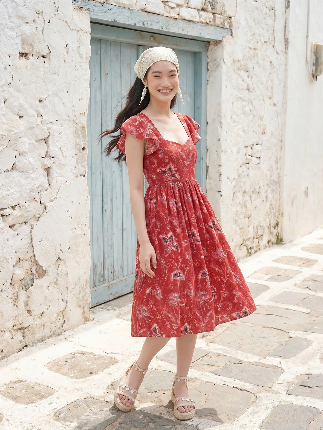 Janasya Maroon A-Line Cotton Dress | Grocsy