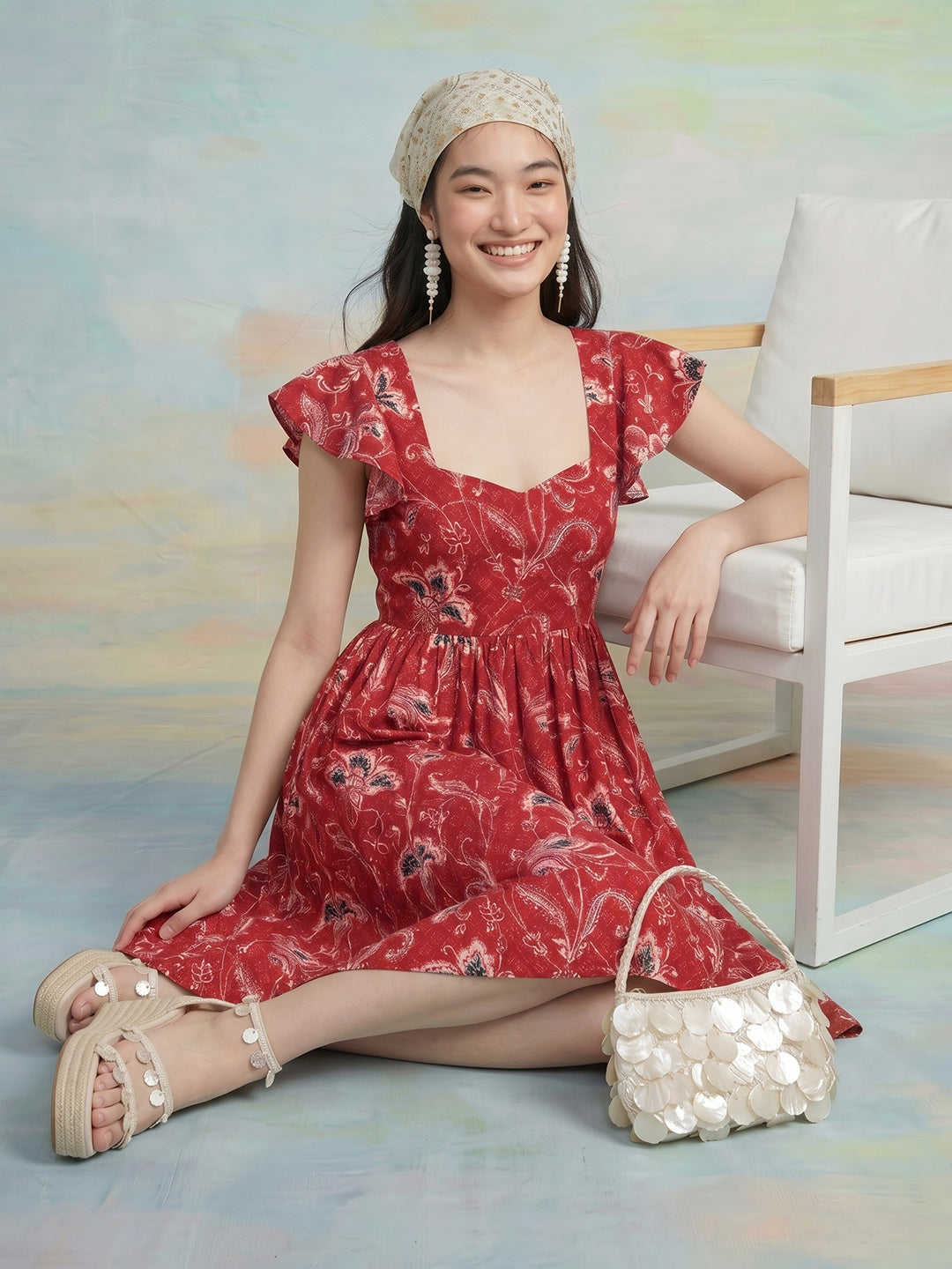 Janasya Maroon A-Line Cotton Dress | Grocsy