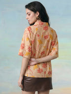Janasya Beige Shirt Cotton Top | Grocsy
