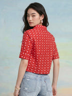 Janasya Red Shirt Cotton Top | Grocsy
