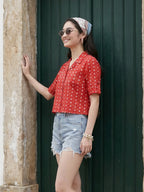 Janasya Red Shirt Cotton Top | Grocsy