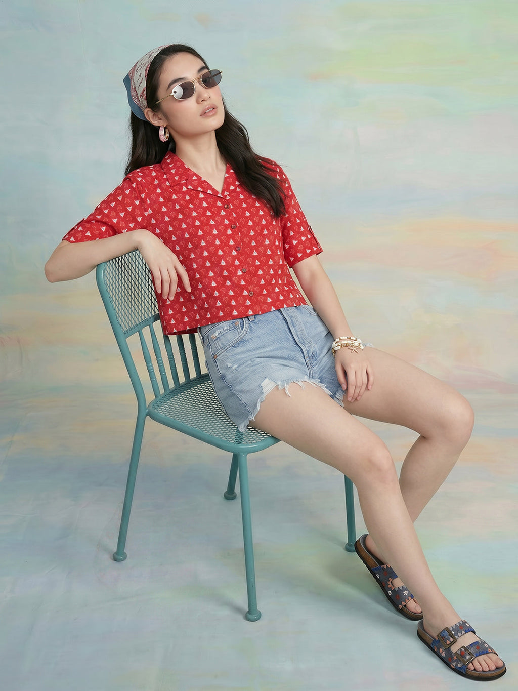 Janasya Red Shirt Cotton Top | Grocsy