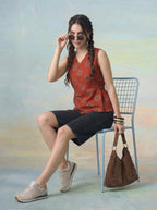 Janasya Rust A-Line Cotton Top | Grocsy