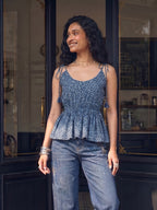 Janasya Blue Peplum Cotton Top | Grocsy