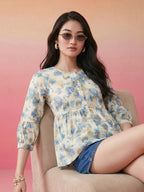 Janasya Cream A-Line Cotton Top | Grocsy