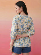 Janasya Cream A-Line Cotton Top | Grocsy