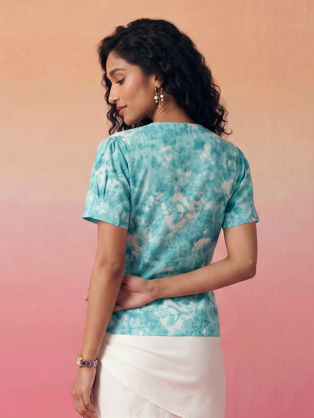 Janasya Sky Blue Wrap Cotton Top | Grocsy