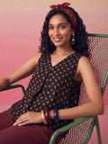 Janasya Black A-Line Cotton Top | Grocsy