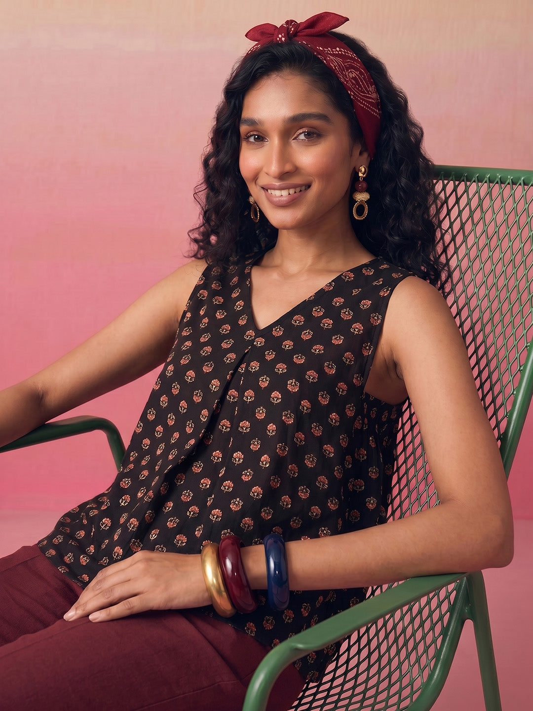 Janasya Black A-Line Cotton Top | Grocsy